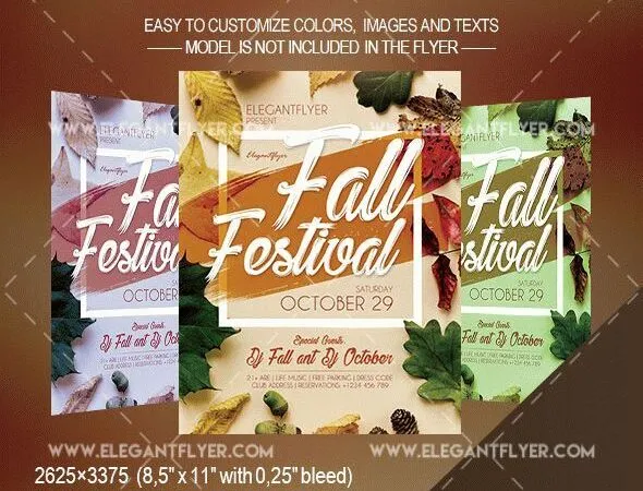 Leafy Brush Stroke Fall Festival Flyer and Facebook Cover Template 1