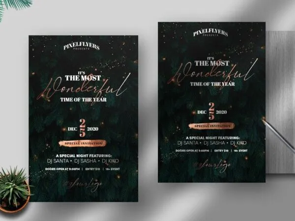 Leafy Christmas Event Flyer Template 1