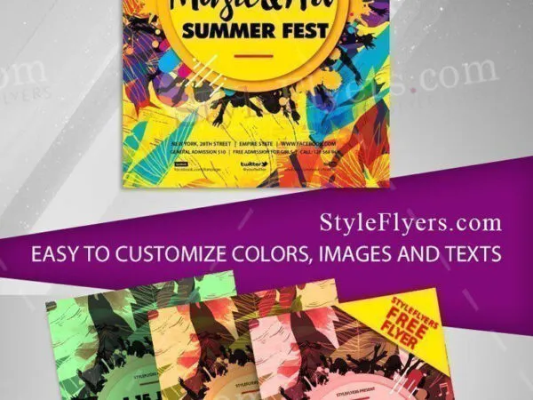 Leafy Circle Illustrated Summer Fest Flyer Template 1