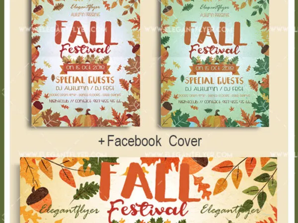 Leafy Fall Festival Flyer and Facebook Cover Template 1