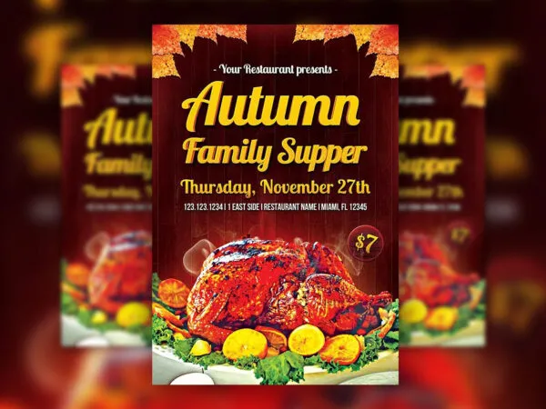 Leafy Family Thanksgiving Supper Flyer Template 1
