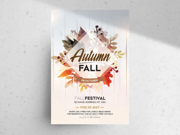 Leafy Geometric Fall Festival Flyer Template 1