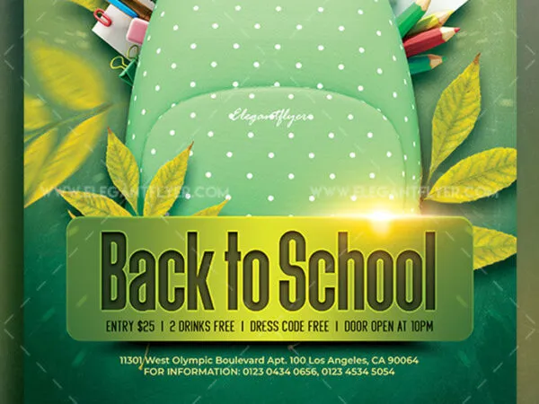 Leafy Green Back To School Flyer and Facebook Templates 1