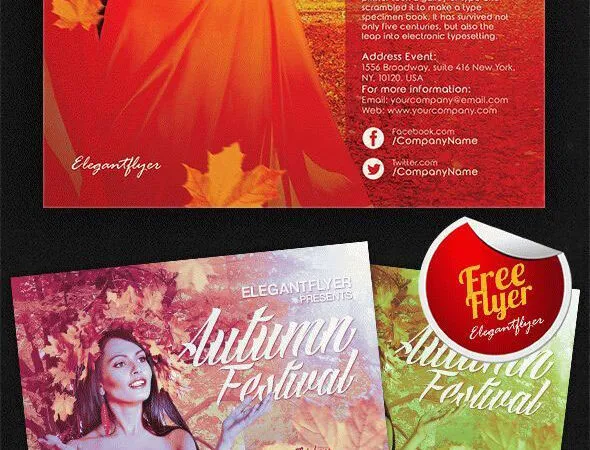Leafy Modern Autumn Festival Flyer Template and Facebook Cover 1