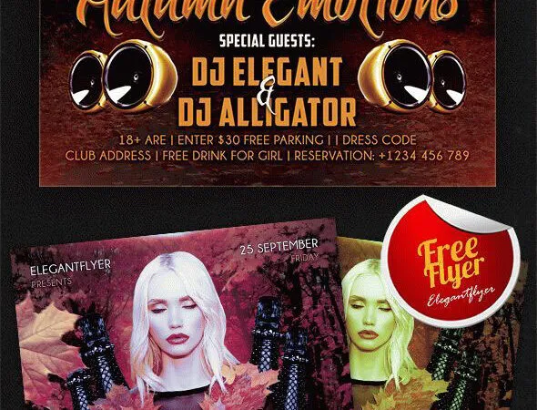 Leafy Modern Autumn Party Flyer Template and Facebook Cover 1