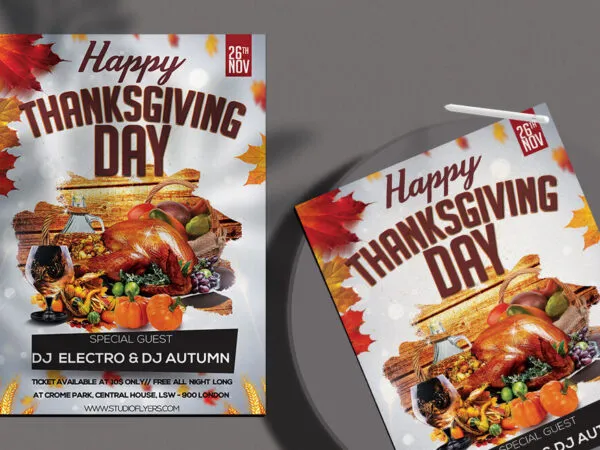 Leafy Orange Thanksgiving Day Flyer Template 1