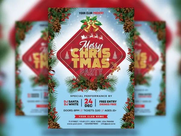 Leafy Ornamental Christmas Event Flyer Template 1