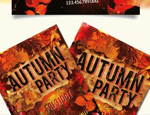 Leafy Sparkly Autumn Party Flyer Template and Facebook Cover 1