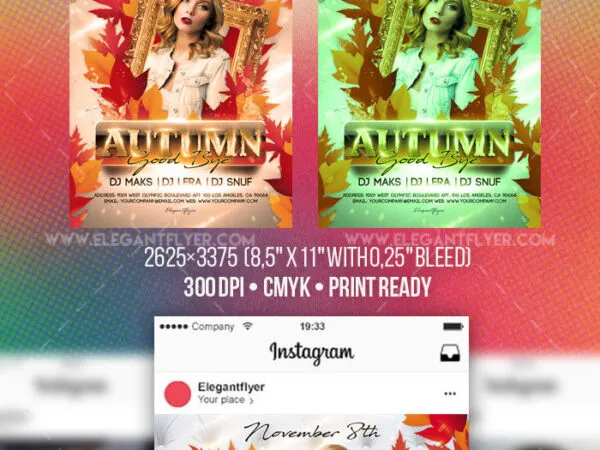 Leafy Splash Sparkly Autumn Flyer Instagram Templates 1