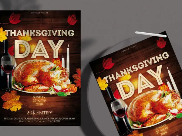 Leafy Thanksgiving Day Flyer Template 1