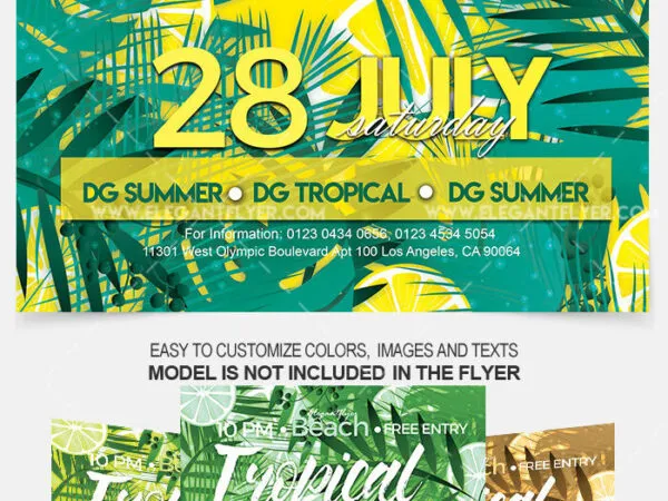 Leafy Tropical Party Flyer and Facebook Cover Templates 1