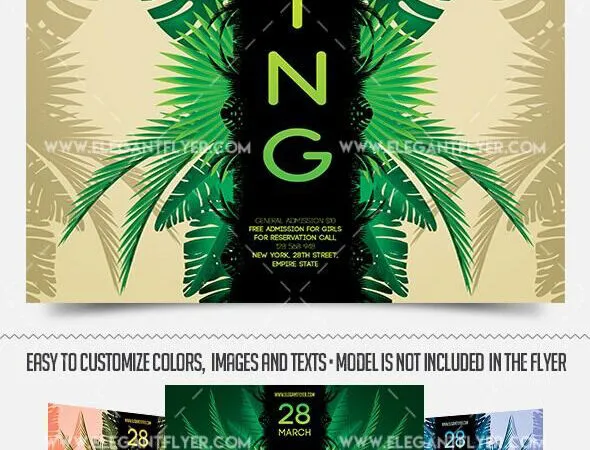 Leafy Tropical Spring Night Flyer and Facebook Cover Template 1