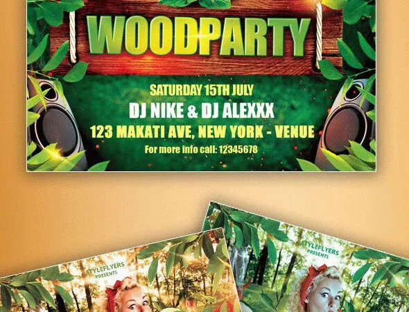 Leafy Wood Party Flyer Template 1