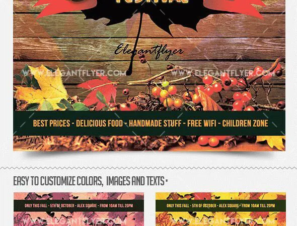 Leafy Wooden Classic Fall Festival Flyer Along with Facebook Cover Templates 1