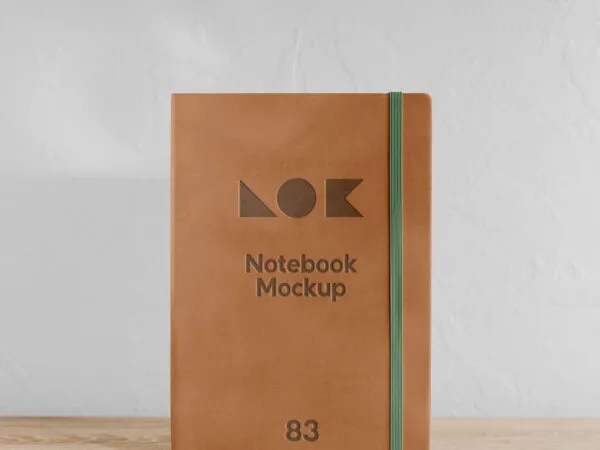 Leather Design Notebook with a Elastic Band Mockup 1
