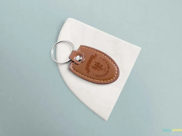 Leather Keychain Mockup From Top View 1