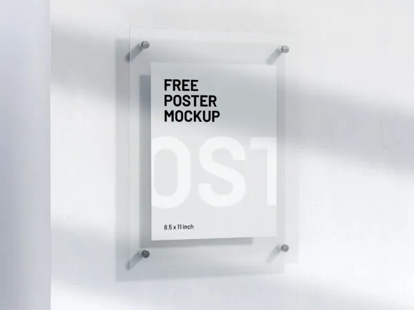 Letter Size Poster with Transparent Cover Riveted to a Wall Mockup 1