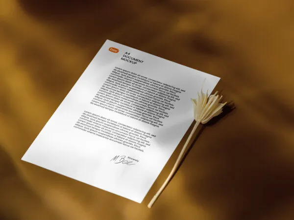 Letterhead Mockup with Flower in Perspective Sight 1
