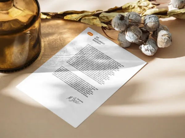 Letterhead Mockup with Vase in Perspective View 1