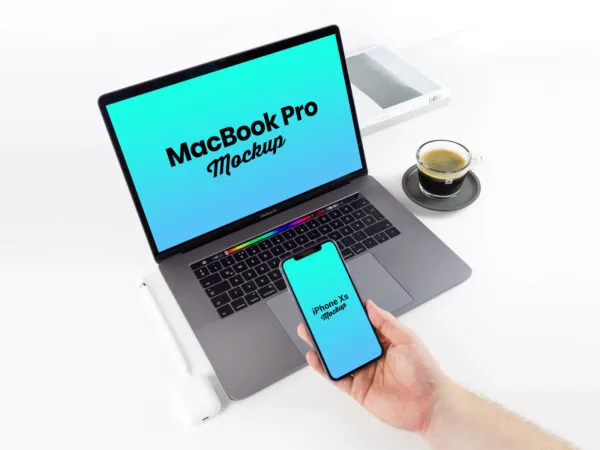 Life Like Mockup Featuring MacBook Pro 2018 and iPhone Xs 1