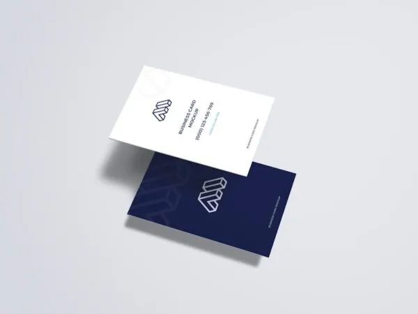 Lifted Business Cards Mockup in Perspective Sight 1