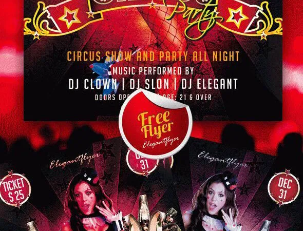 Line Red Circus Party Club Flyer Template 1