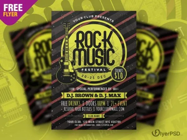 Lined Rock Music Festival Flyer Template 1