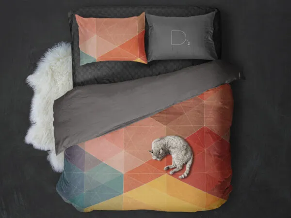 Linen Bed Mockup with a Cat on Bed 1