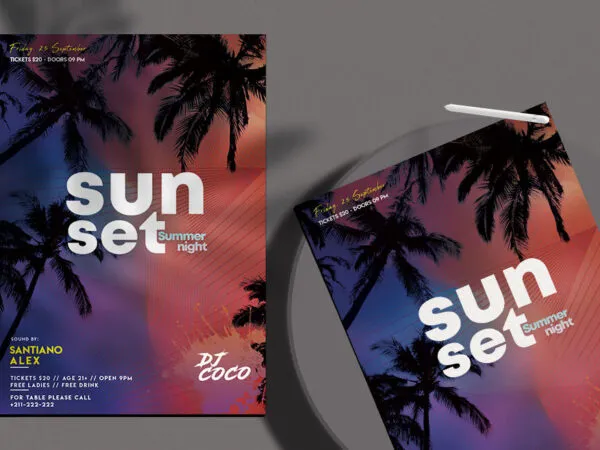 Lines Tropical Summer Night Flyer Template 1