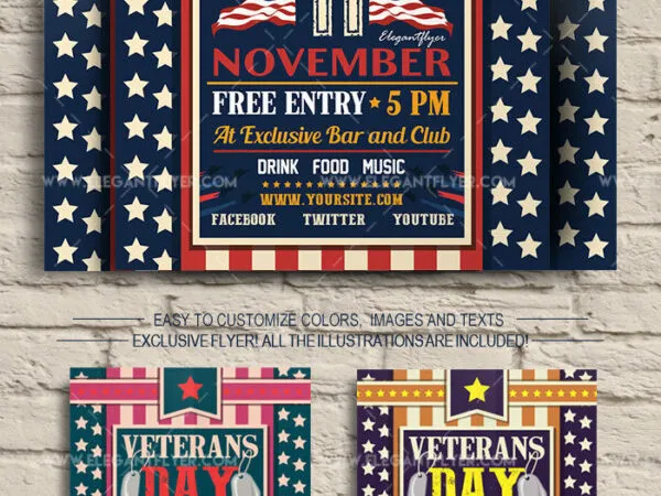 Lines and Stars Veterans Day Flyer Template Plus a Facebook Cover 1