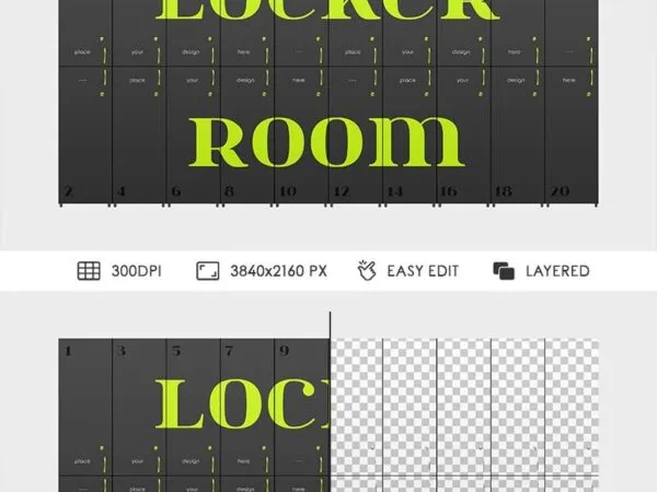 Locker Room Storage Cabinets Mockup in Facing View 1