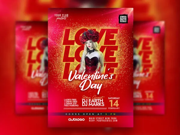 Lovely Happy Valentines Day Party Flyer Template 1