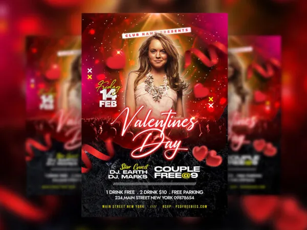 Lovely Valentines Day Party Invitation Flyer Template 1