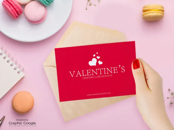 Lovely Valentines Greeting Card in a Girl Hand Mockup 1