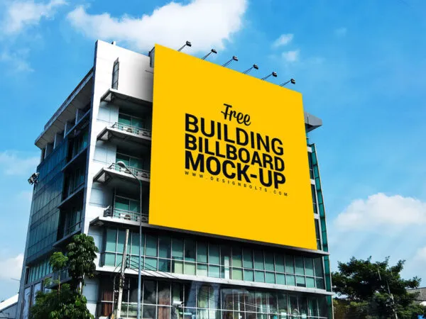 Low Angle Shot Square Advertisement Billboard on Building Mockup 1