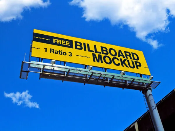 Low Angle Shot Street Billboard Mockup 1