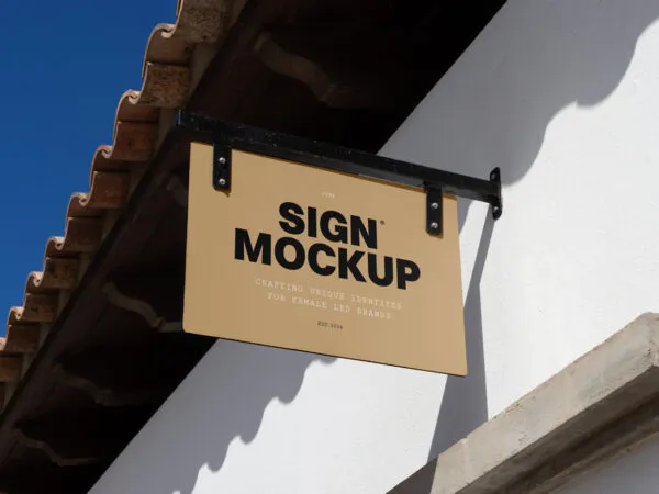 Low Angle Shot of Rectangle Sign Mockup on the Wall 1