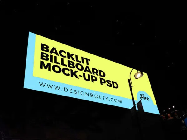 Low Angle View Backlit Horizontal Billboard Mockup at Night 1