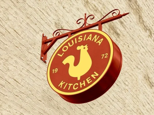 Low Angle View Round Projecting Signage Board Mockup 1