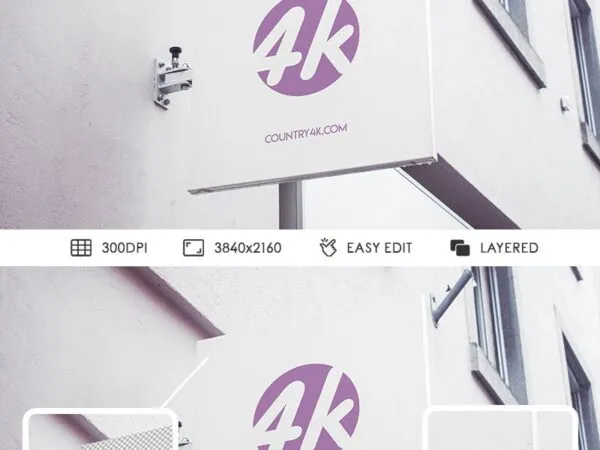 Low Angle View Square Signage Put up in the Wall Mockup 1