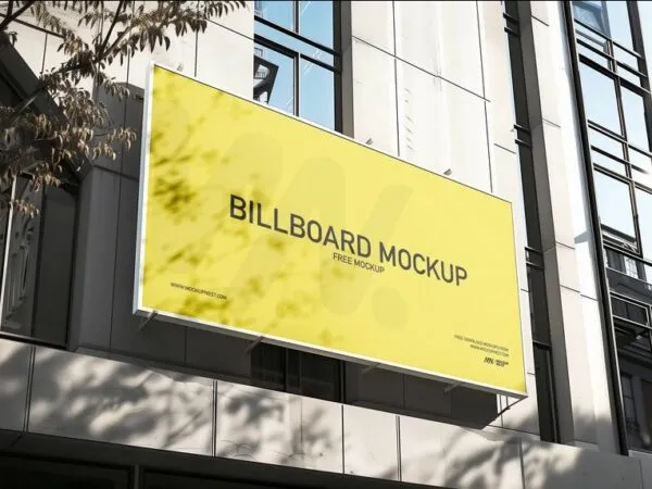 Low Angle View of Billboard Mockup on the Building 1