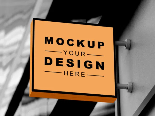 Low Angle Wall Mounted Square Signage Mockup 1