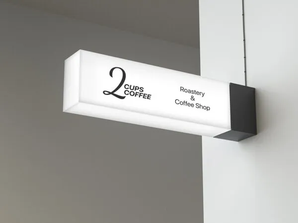 Low angle Shot of Horizontal Lightbox Signage Set up in Wall Mockup 1