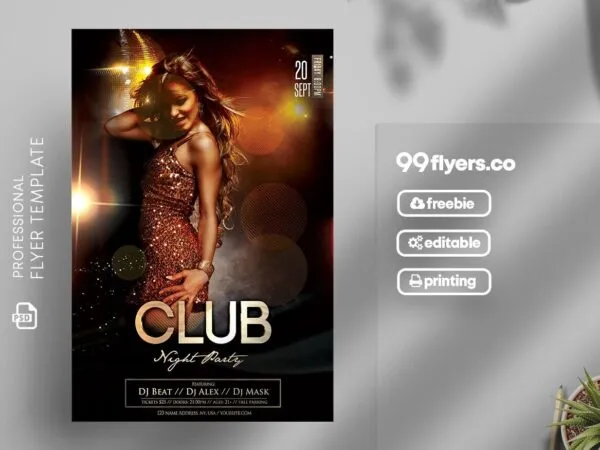 Luxurious Modern Nightclub Flyer Template Featuring Disco Background 1