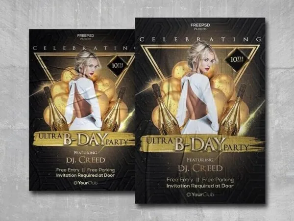 Luxury Black and Gold Birthday Event Announcement Flyer 1