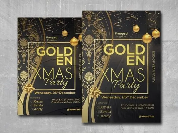 Luxury Black and Gold Christmas Party Flyer Template 1
