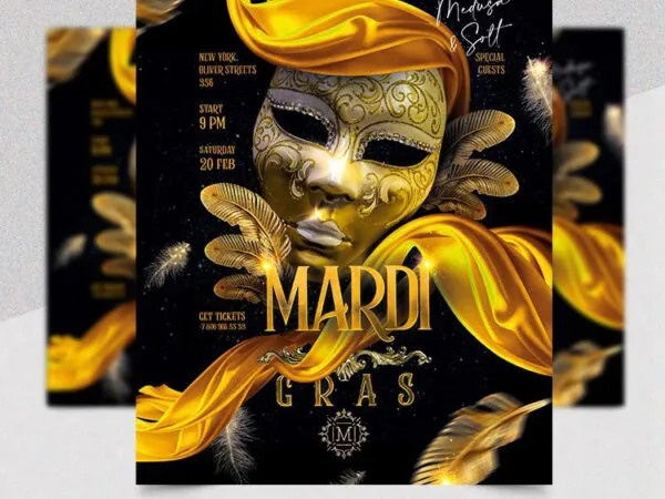 Luxury Elegant Mardi Gras Party Flyer Template 1