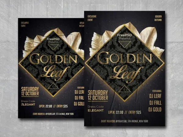 Luxury Event Flyer Template Featuring Golden Leaves and Texts 1
