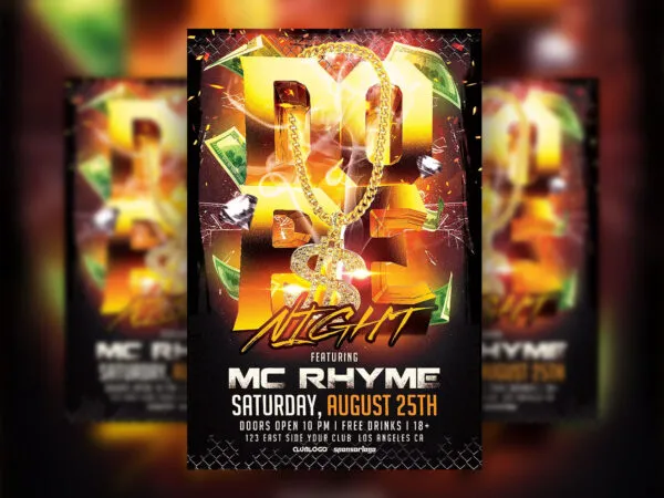 Luxury Frame Bold Smoke Hip Hop Night Party Flyer Template 1