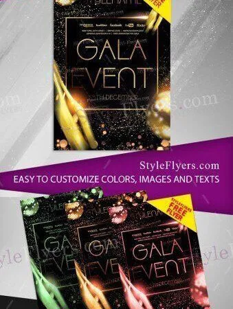 Luxury Glitter Gala Night Event Flyer Template with Black Background 1